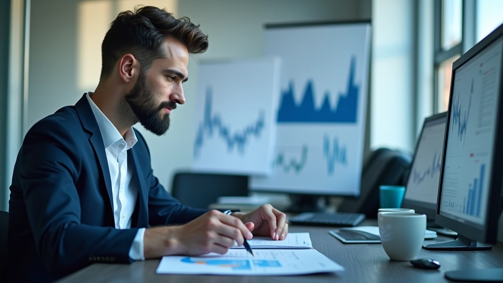 Analitičar proučava financijske podatke sa grafikonima rasta